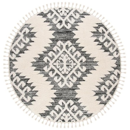 Safavieh 9 x 9 ft. Moroccan Tassel Shag Contemporary Round Power Loomed Rug; Ivory & Grey MTS652F-9R